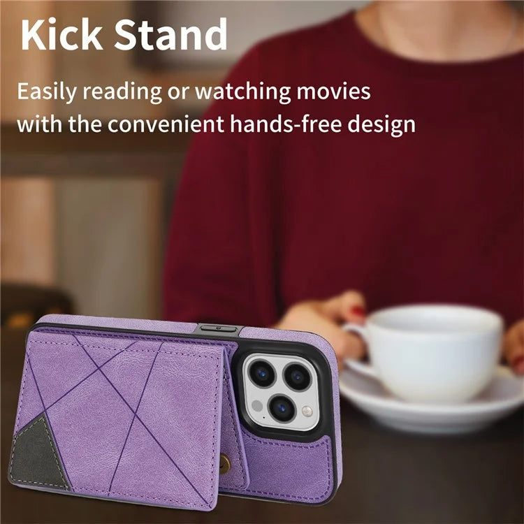 For iPhone 16 Pro Case Line Imprinted Color Splicing Leather Phone Cover