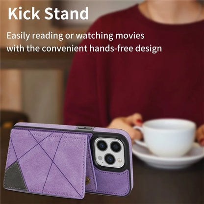 For iPhone 16 Pro Case Line Imprinted Color Splicing Leather Phone Cover