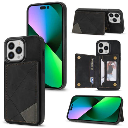For iPhone 16 Pro Case Line Imprinted Color Splicing Leather Phone Cover