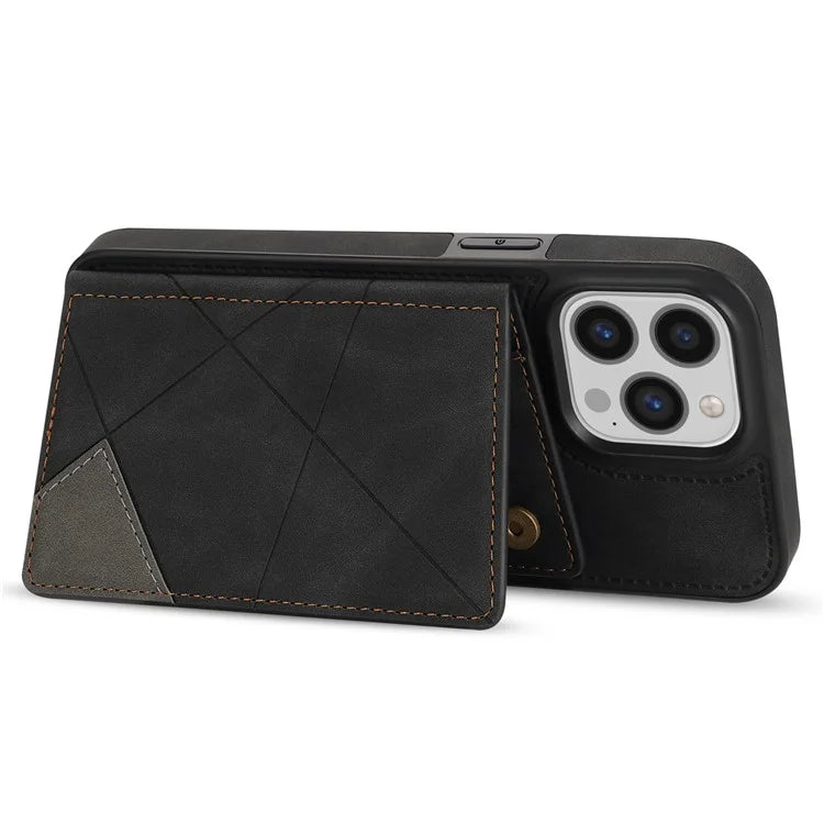 For iPhone 16 Pro Case Line Imprinted Color Splicing Leather Phone Cover