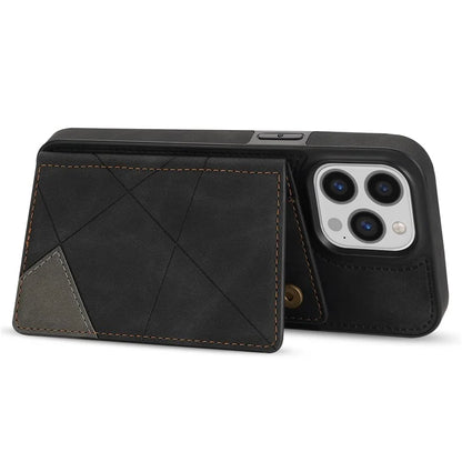 For iPhone 16 Pro Case Line Imprinted Color Splicing Leather Phone Cover