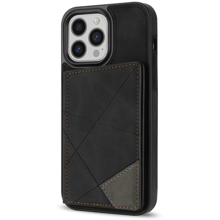 For iPhone 16 Pro Case Line Imprinted Color Splicing Leather Phone Cover