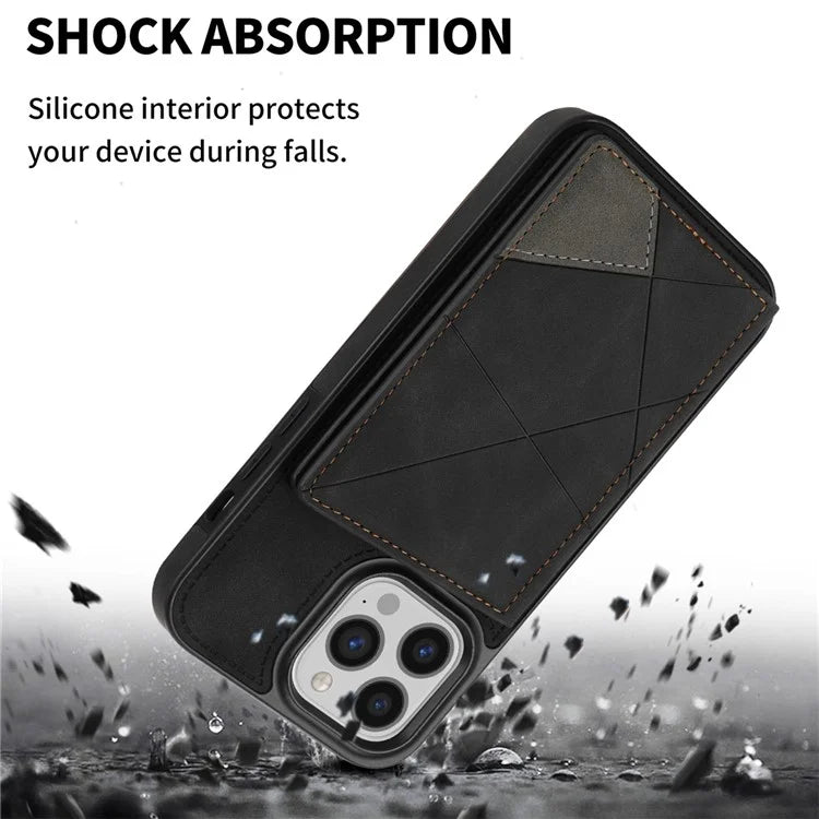 For iPhone 16 Pro Case Line Imprinted Color Splicing Leather Phone Cover