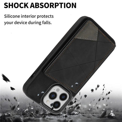 For iPhone 16 Pro Case Line Imprinted Color Splicing Leather Phone Cover