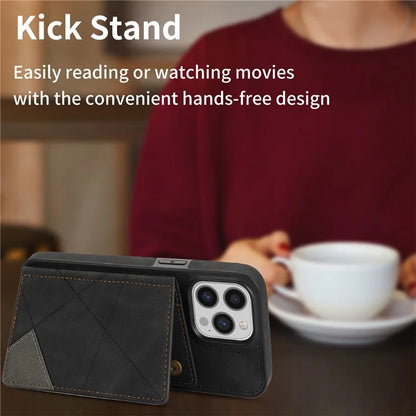 For iPhone 16 Pro Case Line Imprinted Color Splicing Leather Phone Cover