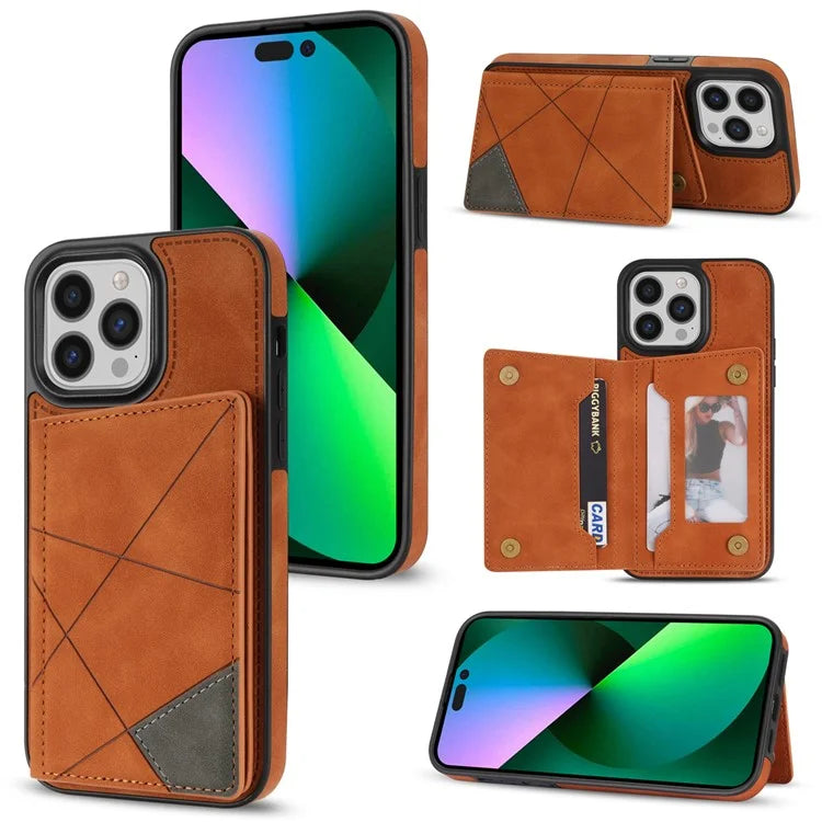 For iPhone 16 Pro Case Line Imprinted Color Splicing Leather Phone Cover