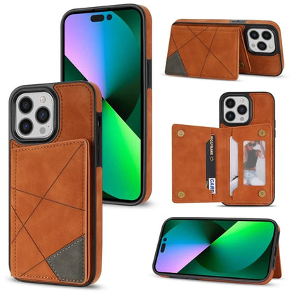 For iPhone 16 Pro Case Line Imprinted Color Splicing Leather Phone Cover
