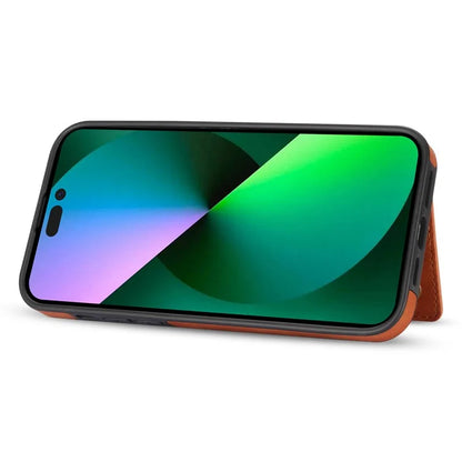 For iPhone 16 Pro Case Line Imprinted Color Splicing Leather Phone Cover