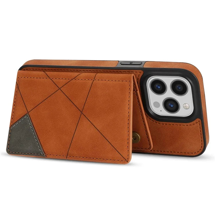 For iPhone 16 Pro Case Line Imprinted Color Splicing Leather Phone Cover