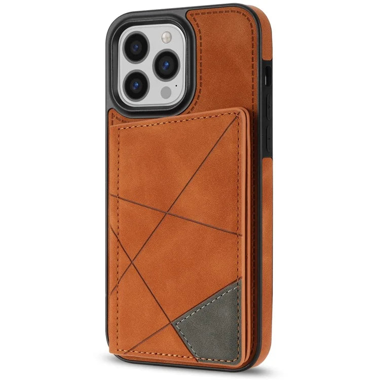 For iPhone 16 Pro Case Line Imprinted Color Splicing Leather Phone Cover