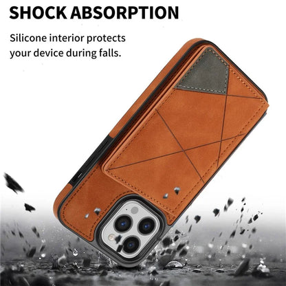 For iPhone 16 Pro Case Line Imprinted Color Splicing Leather Phone Cover