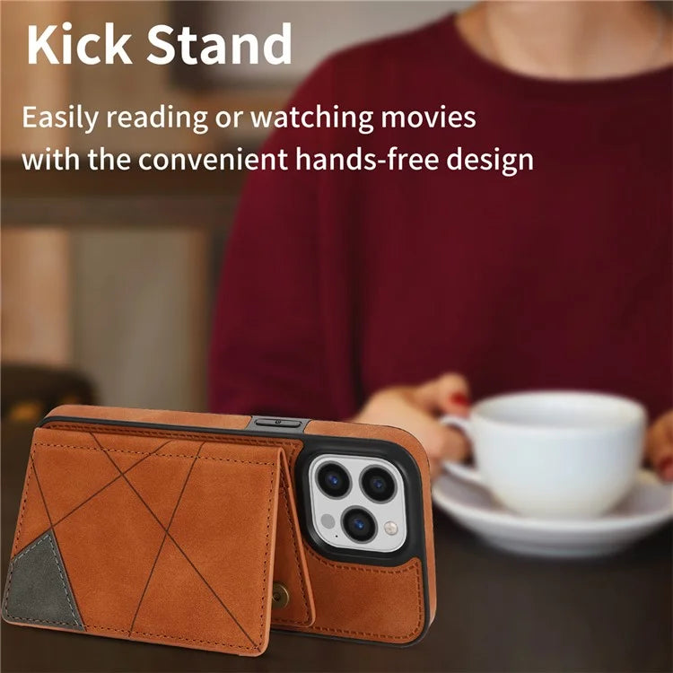 For iPhone 16 Pro Case Line Imprinted Color Splicing Leather Phone Cover