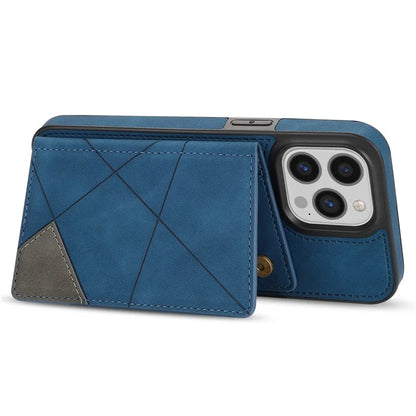 For iPhone 16 Pro Case Line Imprinted Color Splicing Leather Phone Cover