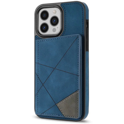 For iPhone 16 Pro Case Line Imprinted Color Splicing Leather Phone Cover