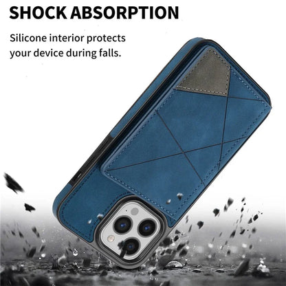 For iPhone 16 Pro Case Line Imprinted Color Splicing Leather Phone Cover