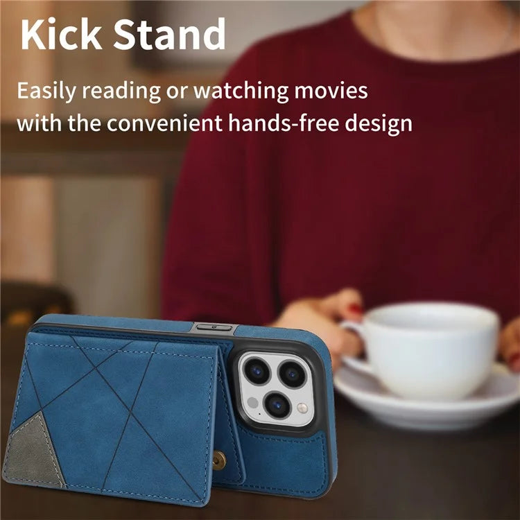 For iPhone 16 Pro Case Line Imprinted Color Splicing Leather Phone Cover