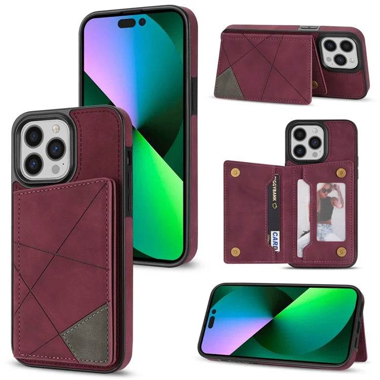 For iPhone 16 Pro Case Line Imprinted Color Splicing Leather Phone Cover