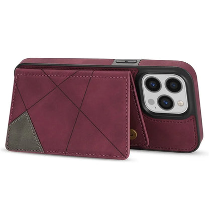 For iPhone 16 Pro Case Line Imprinted Color Splicing Leather Phone Cover