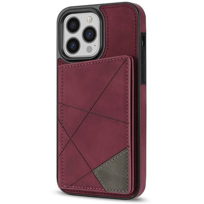 For iPhone 16 Pro Case Line Imprinted Color Splicing Leather Phone Cover