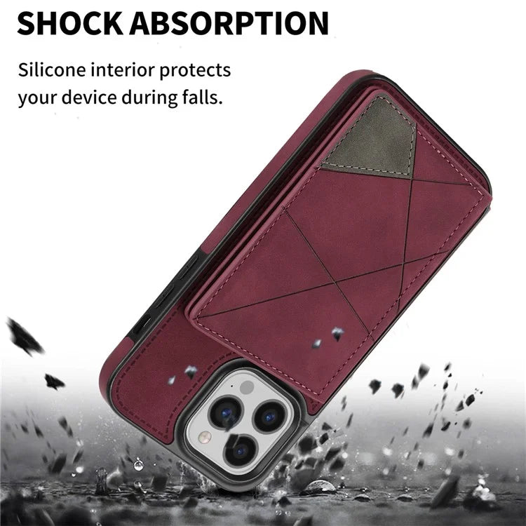 For iPhone 16 Pro Case Line Imprinted Color Splicing Leather Phone Cover