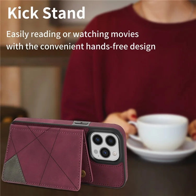 For iPhone 16 Pro Case Line Imprinted Color Splicing Leather Phone Cover