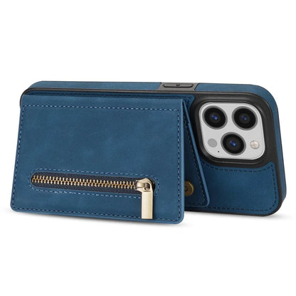 For iPhone 16 Pro Max Case Zipper Wallet Kickstand PU+TPU Phone Cover