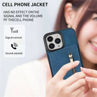 For iPhone 16 Pro Max Case Zipper Wallet Kickstand PU+TPU Phone Cover