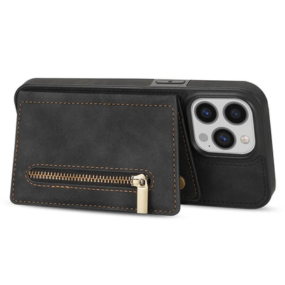 For iPhone 16 Pro Max Case Zipper Wallet Kickstand PU+TPU Phone Cover