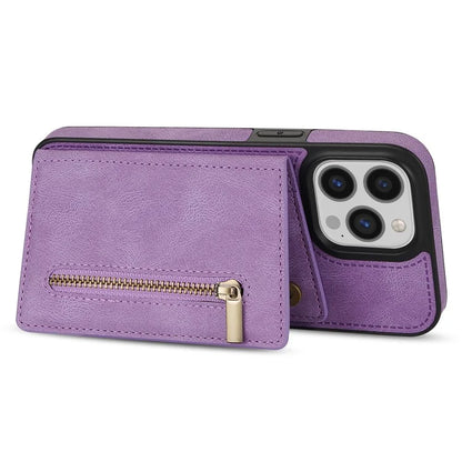 For iPhone 16 Pro Max Case Zipper Wallet Kickstand PU+TPU Phone Cover