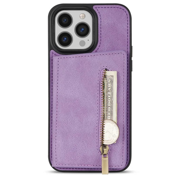 For iPhone 16 Pro Max Case Zipper Wallet Kickstand PU+TPU Phone Cover