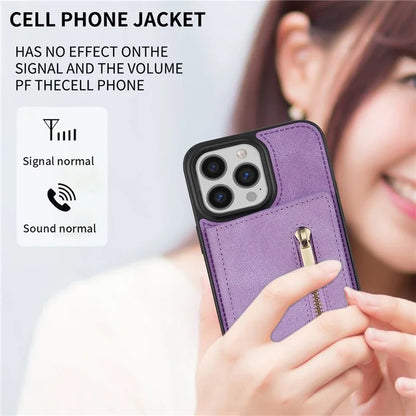 For iPhone 16 Pro Max Case Zipper Wallet Kickstand PU+TPU Phone Cover