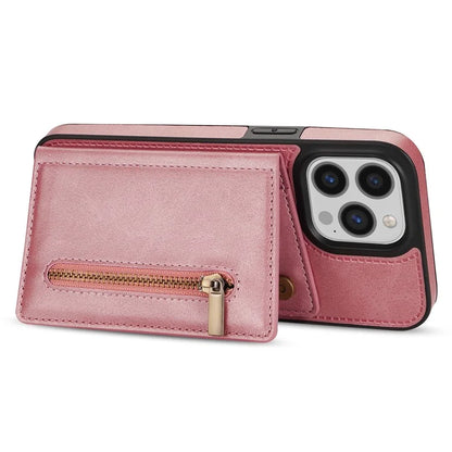 For iPhone 16 Pro Max Case Zipper Wallet Kickstand PU+TPU Phone Cover