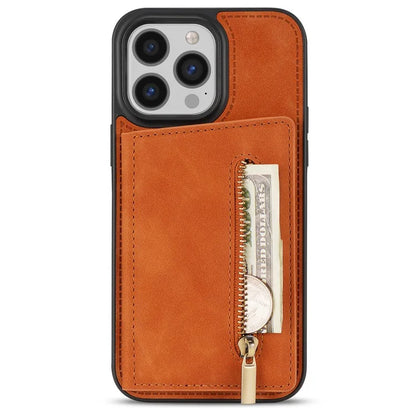 For iPhone 16 Pro Max Case Zipper Wallet Kickstand PU+TPU Phone Cover