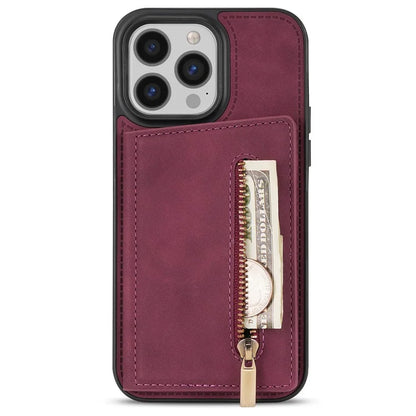 For iPhone 16 Pro Max Case Zipper Wallet Kickstand PU+TPU Phone Cover