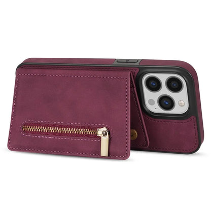 For iPhone 16 Pro Max Case Zipper Wallet Kickstand PU+TPU Phone Cover