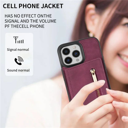 For iPhone 16 Pro Max Case Zipper Wallet Kickstand PU+TPU Phone Cover