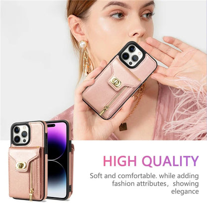 For iPhone 16 Pro Case Card Slots Kickstand PU+TPU Phone Cover with Shoulder Strap