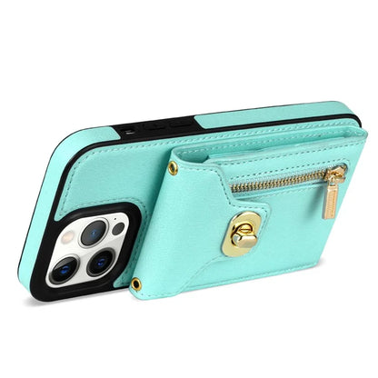 For iPhone 16 Pro Case Card Slots Kickstand PU+TPU Phone Cover with Shoulder Strap