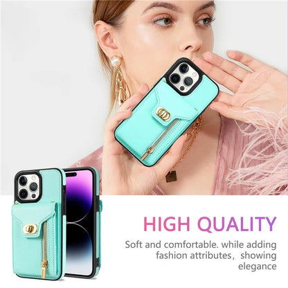 For iPhone 16 Pro Case Card Slots Kickstand PU+TPU Phone Cover with Shoulder Strap