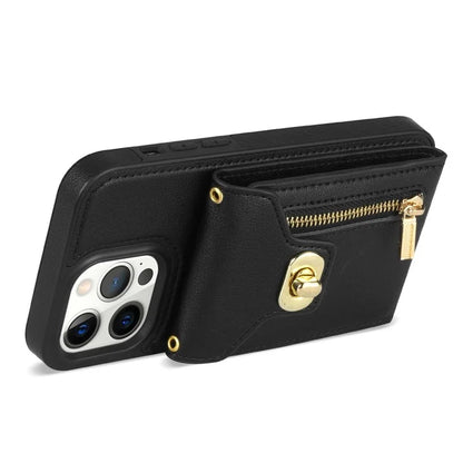 For iPhone 16 Pro Case Card Slots Kickstand PU+TPU Phone Cover with Shoulder Strap