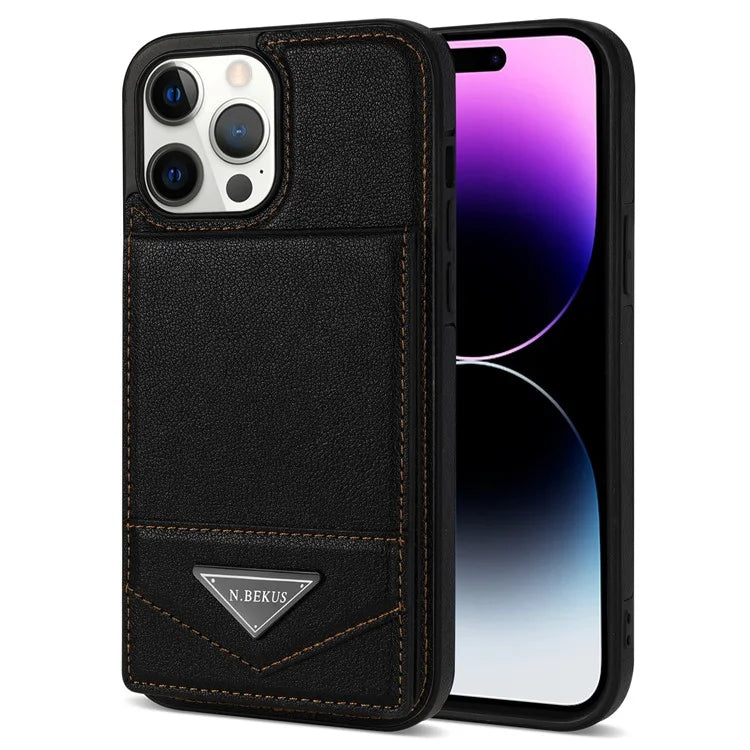 N.BEKUS For iPhone 16 Pro Max Kickstand Case Leather+TPU Card Slot Phone Cover
