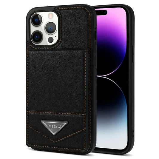 N.BEKUS For iPhone 16 Pro Max Kickstand Case Leather+TPU Card Slot Phone Cover