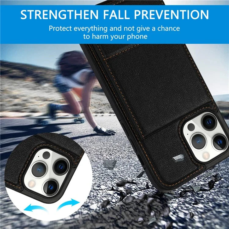 N.BEKUS For iPhone 16 Pro Max Kickstand Case Leather+TPU Card Slot Phone Cover
