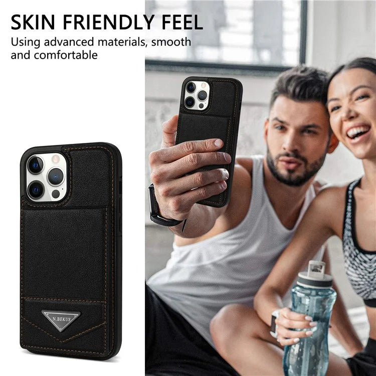 N.BEKUS For iPhone 16 Pro Max Kickstand Case Leather+TPU Card Slot Phone Cover