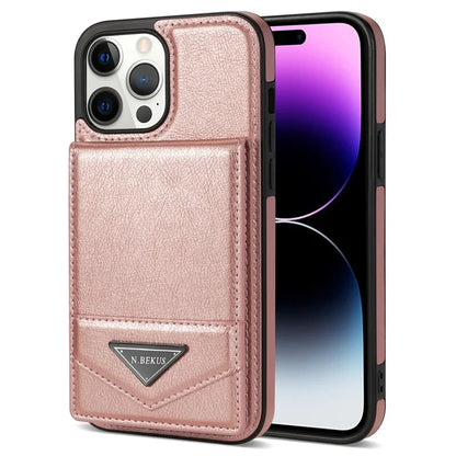 N.BEKUS For iPhone 16 Pro Max Kickstand Case Leather+TPU Card Slot Phone Cover