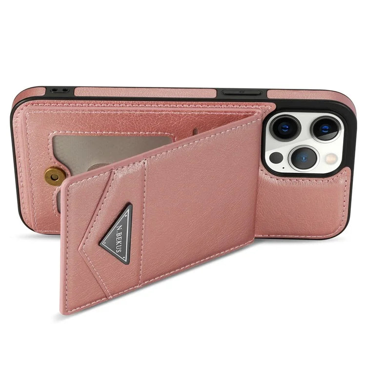 N.BEKUS For iPhone 16 Pro Max Kickstand Case Leather+TPU Card Slot Phone Cover