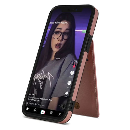 N.BEKUS For iPhone 16 Pro Max Kickstand Case Leather+TPU Card Slot Phone Cover