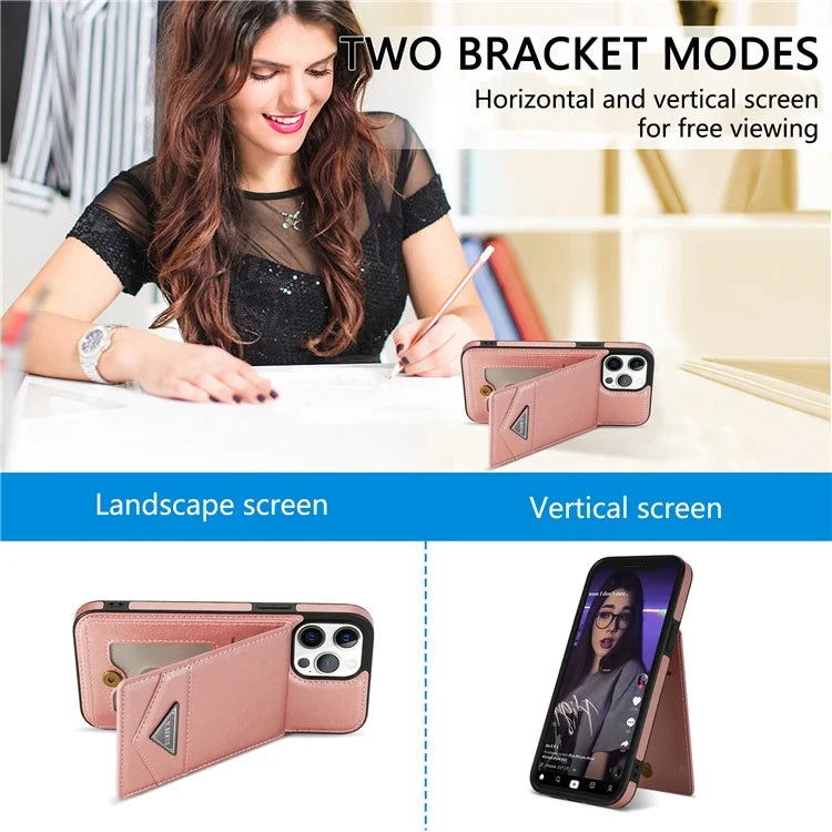 N.BEKUS For iPhone 16 Pro Max Kickstand Case Leather+TPU Card Slot Phone Cover