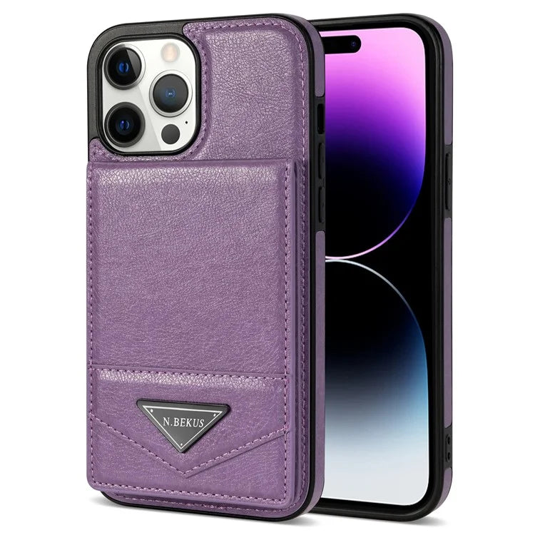 N.BEKUS For iPhone 16 Pro Max Kickstand Case Leather+TPU Card Slot Phone Cover