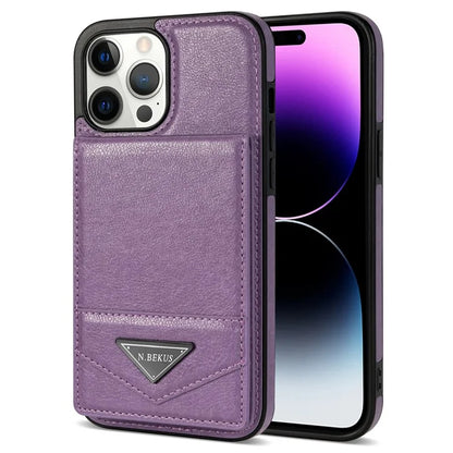N.BEKUS For iPhone 16 Pro Max Kickstand Case Leather+TPU Card Slot Phone Cover